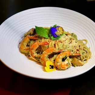 Mì Ý Tôm Sốt Pesto - Spaghetti Shrimp Pesto Sauce